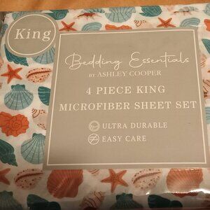 Sheet Set 4 Piece Ashley Cooper Seashells Design King Microfiber Easy Care New